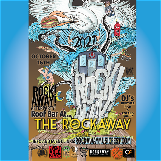 ROCK! AWAY! AFTERPARTY AT THE ROOFTOP BAR AT THE ROCKAWAY HOTEL W/DJs BROTHER RICH AND ROLAND!