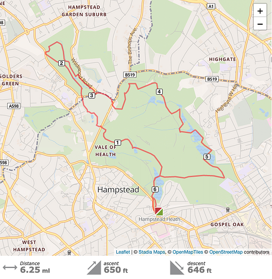 10K Route: Loop of Hampstead Heath